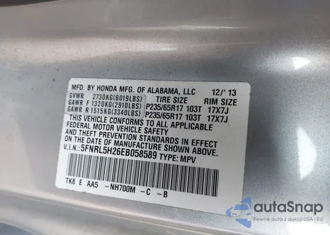 2014 Honda Odyssey Lx z USA, uszkodzony, nr VIN 5FNRL5H26EB058589